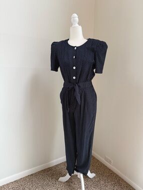 Jumpsuit Navy Polka Dot Button-Front
